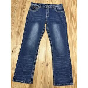 True Luck Jeans Men's Stretch Straight Fit Blue Jeans Size 36/32 Western Cowboy